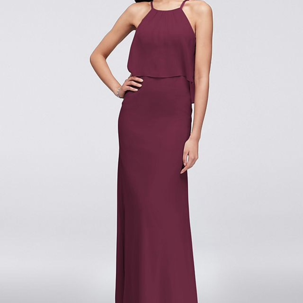 David’s Bridal Flutter Top Bridesmaid Dress, Wine